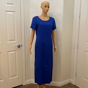 Adolfo Studio Dress Sz 10 Cobalt Blue Linen Blend Vintage 80’s Scoop Neck